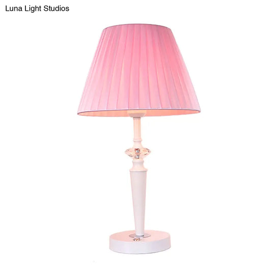 Modern Pink Desk Lamp: Tapered Fabric Shade Crystal Deco Touch Switch