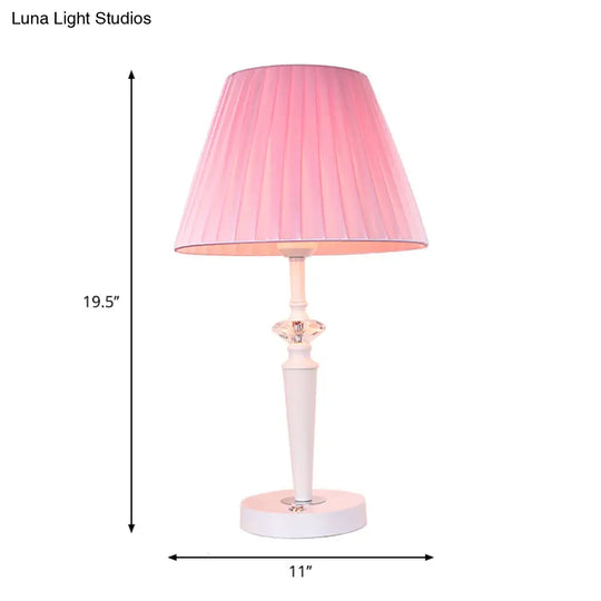 Modern Pink Desk Lamp: Tapered Fabric Shade Crystal Deco Touch Switch