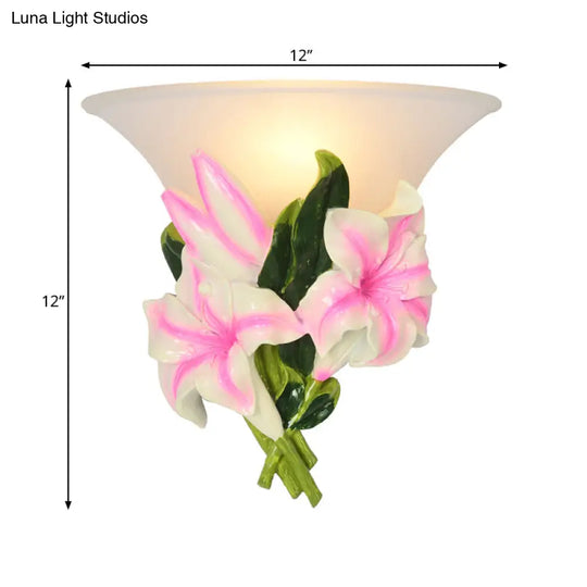 Modern Pink Floral Wall Sconce: Exquisite Resin Lamp With Flush Mount