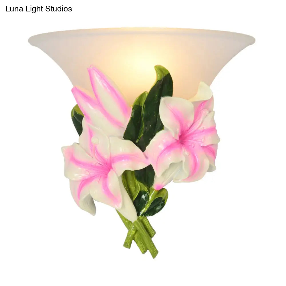 Modern Pink Floral Wall Sconce: Exquisite Resin Lamp With Flush Mount