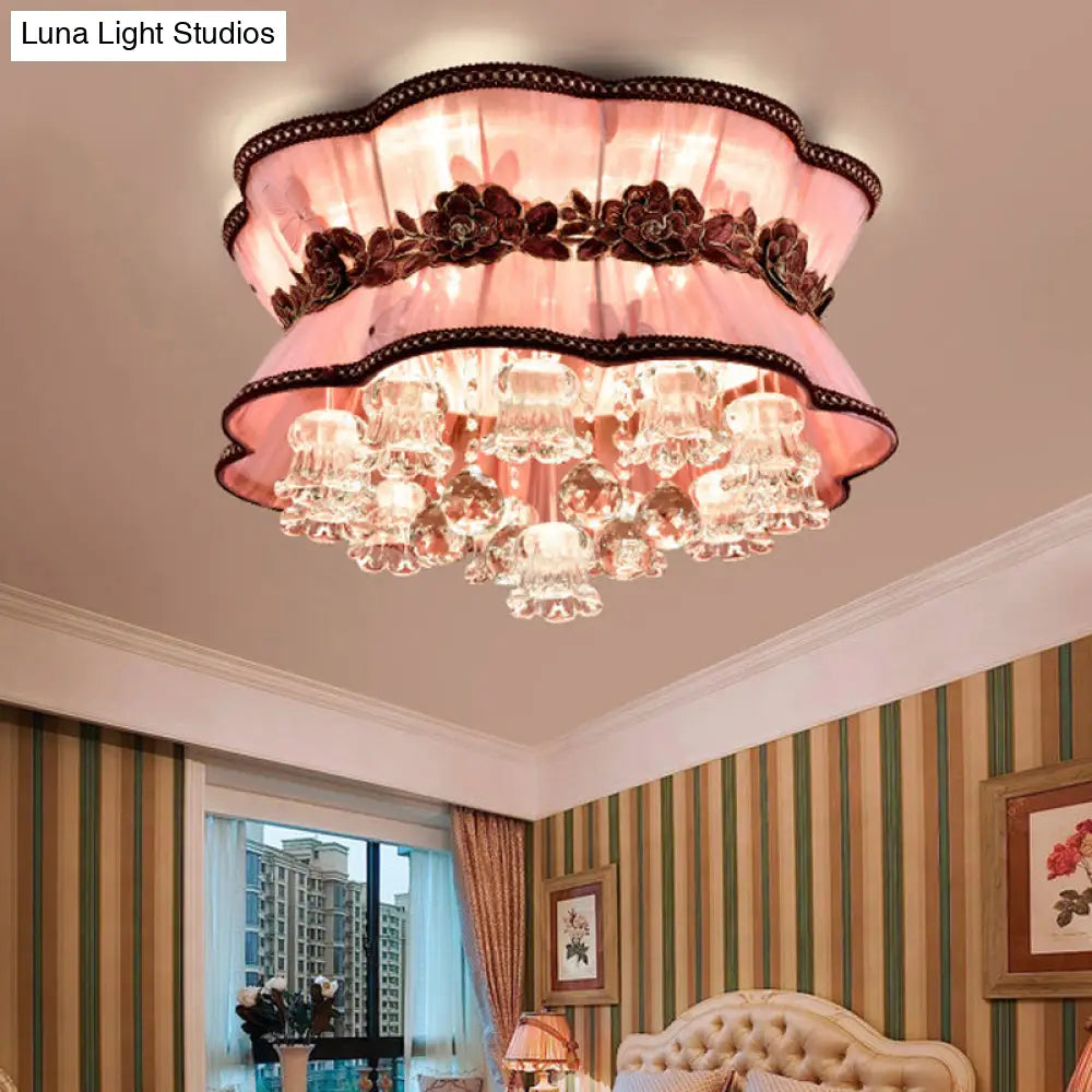 Modern Pink Flower Led Ceiling Mount Light With Crystal Deco – Flush For Hotel