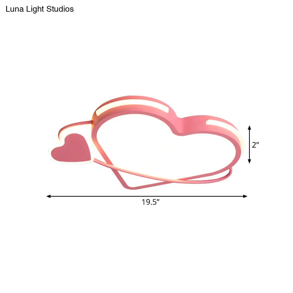 Modern Pink Flush Mount Ceiling Light With Dual Loving Heart Design - Bedroom Led Fixture