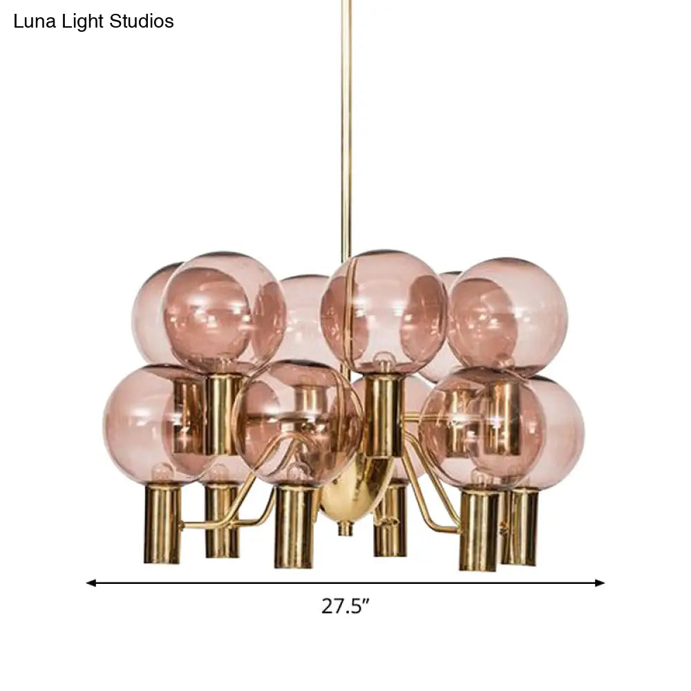 Modernist Pink Glass Ceiling Chandelier - 12 Heads Pendant Light For Dining Room