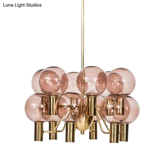 Modern Pink Glass Ceiling Chandelier - 12 Heads Dining Room Pendant Light