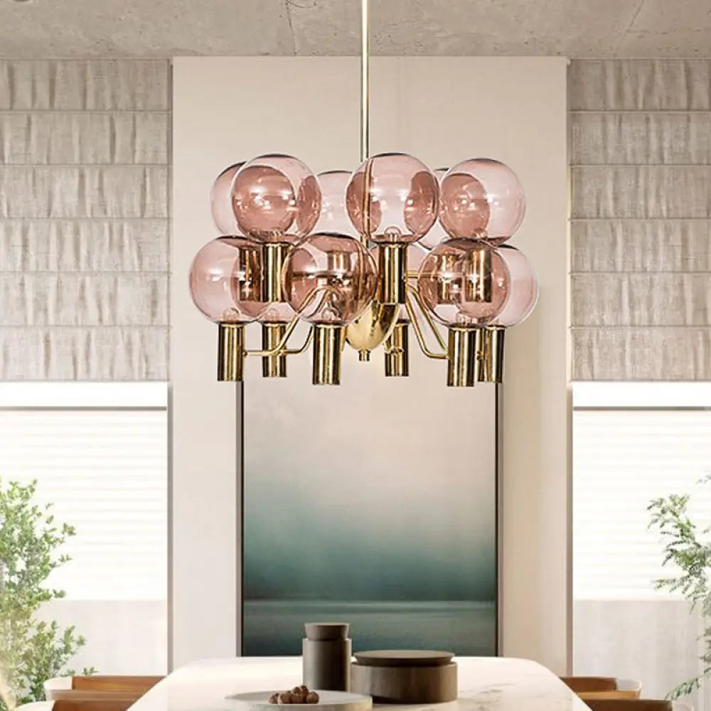 Modern Pink Glass Ceiling Chandelier - 12 Heads Dining Room Pendant Light