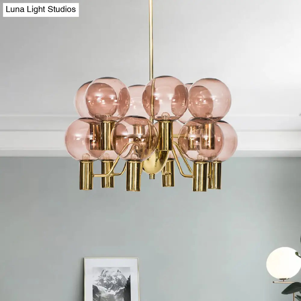 Modern Pink Glass Ceiling Chandelier - 12 Heads Dining Room Pendant Light