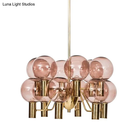 Modernist Pink Glass Ceiling Chandelier - 12 Heads Pendant Light For Dining Room