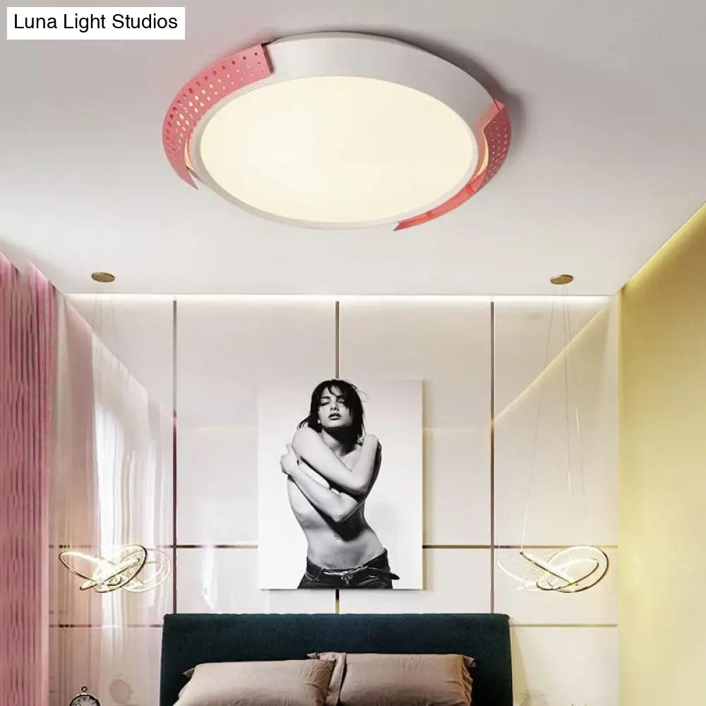 Modern Pink/Gold Hollow Metal Ceiling Fixture - 16’/19.5’ Round Flush Mount Light For Bedroom