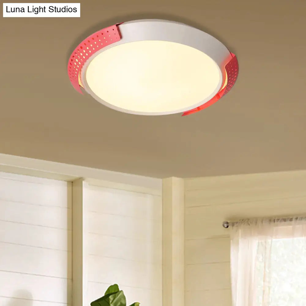 Modern Pink/Gold Hollow Metal Ceiling Fixture - 16/19.5 Round Flush Mount Light For Bedroom Pink /