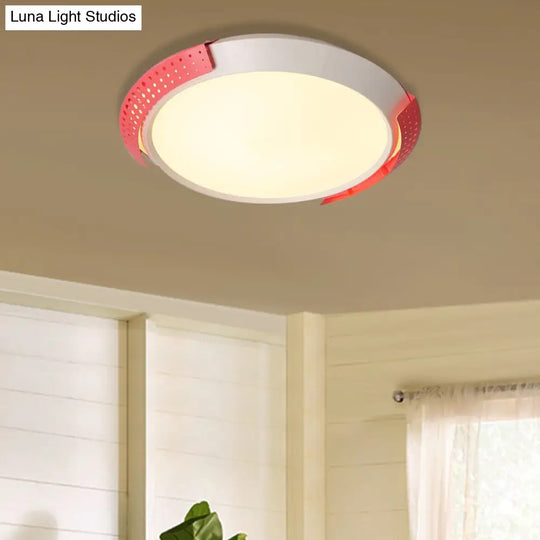 Modern Pink/Gold Hollow Metal Ceiling Fixture - 16/19.5 Round Flush Mount Light For Bedroom Pink /