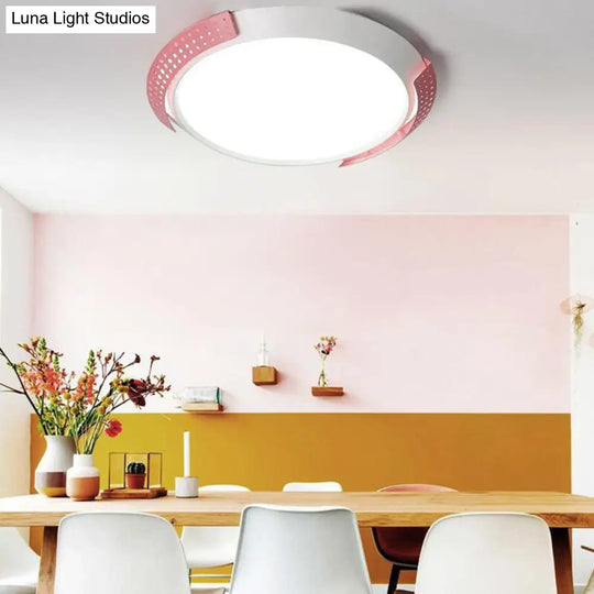 Modern Pink/Gold Hollow Metal Ceiling Fixture - 16/19.5 Round Flush Mount Light For Bedroom