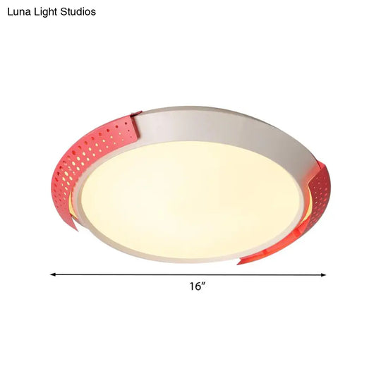 Modern Pink/Gold Hollow Metal Ceiling Fixture - 16/19.5 Round Flush Mount Light For Bedroom