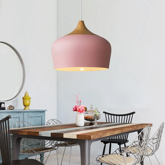 Modern Pink/Green Domed Pendant Light Fixture 12’/14’ Wide - Metal Hanging Lamp Kit For Kitchen