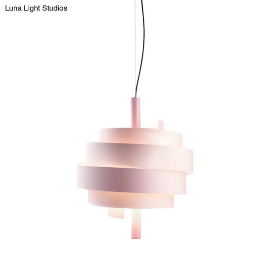 Modern Pink/Green/White Twirling Pendant Lamp - Stylish Metallic Hanging Light Fixture For Dining