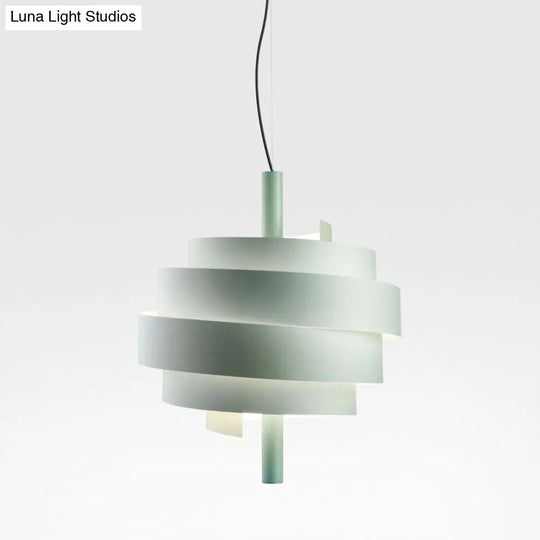 Modern Pink/Green/White Twirling Pendant Lamp - Stylish Metallic Hanging Light Fixture For Dining