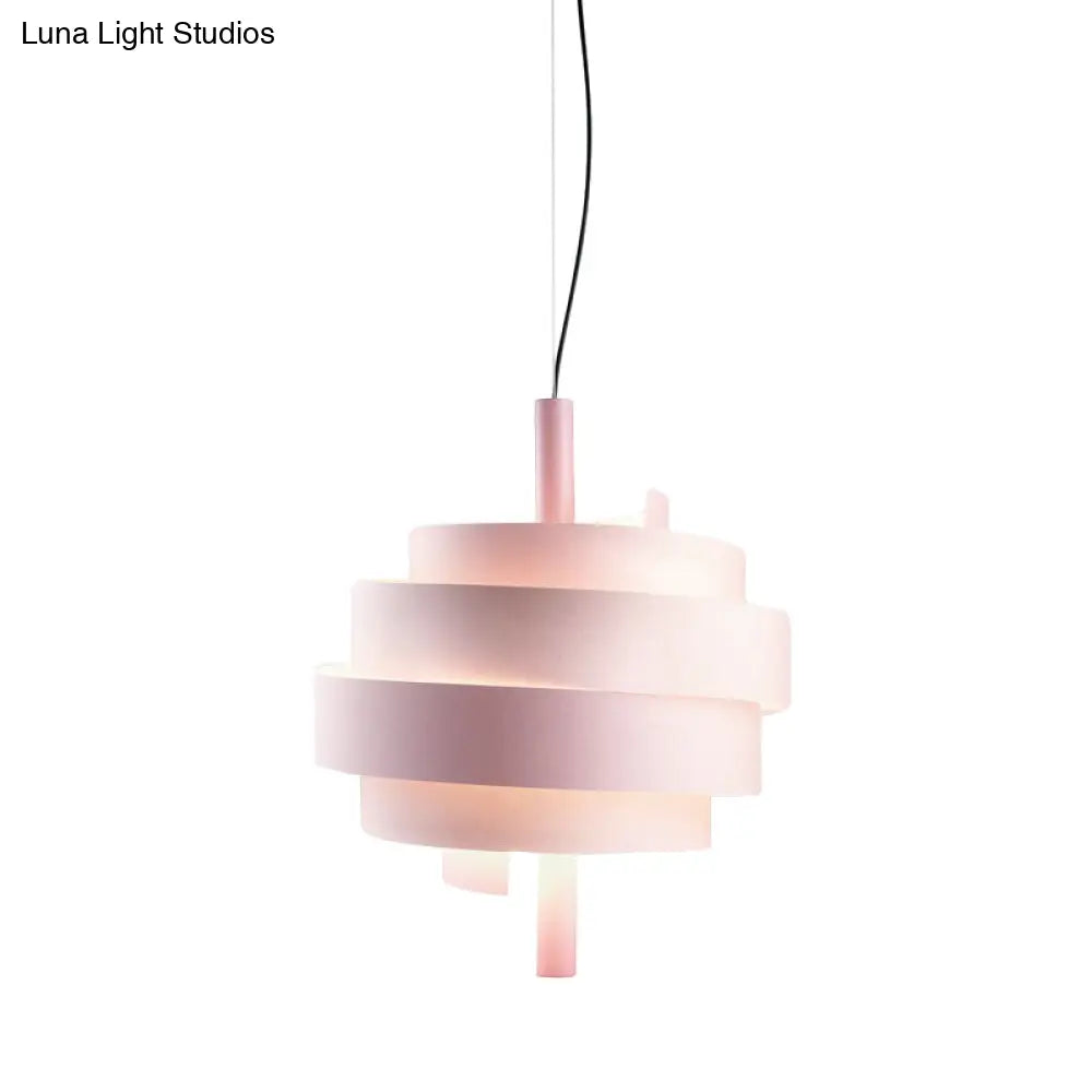 Modern Pink/Green/White Twirling Pendant Lamp - Stylish Metallic Hanging Light Fixture