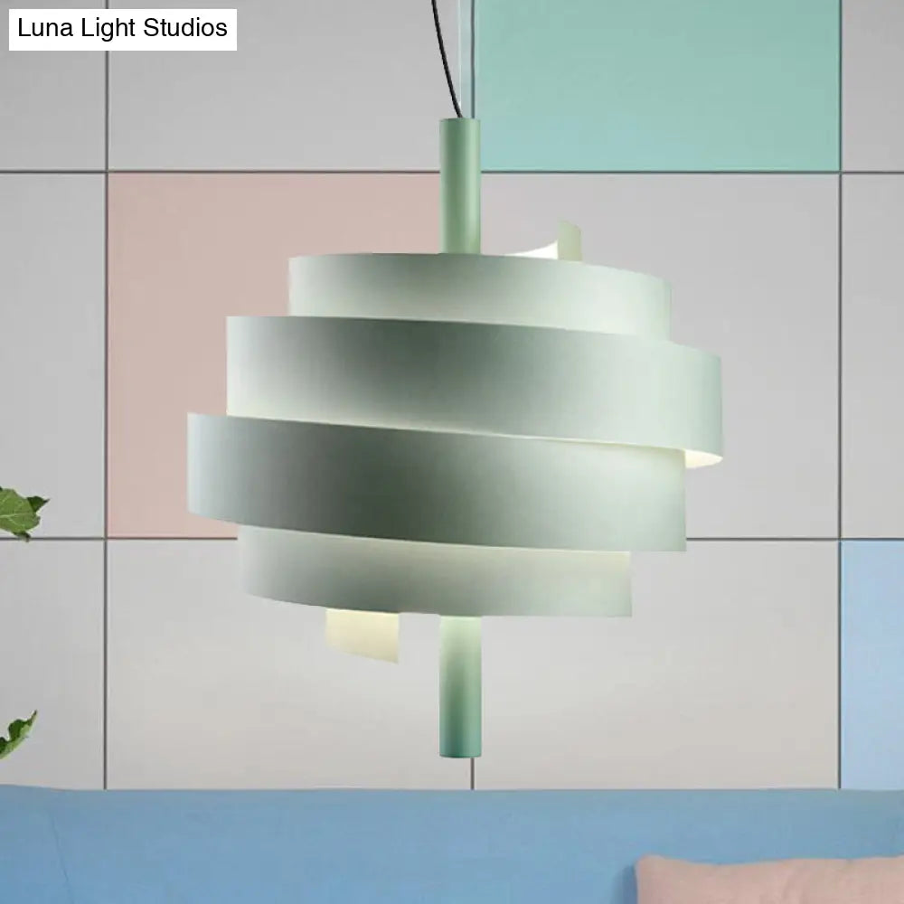 Modern Pink/Green/White Twirling Pendant Lamp - Stylish Metallic Hanging Light Fixture For Dining