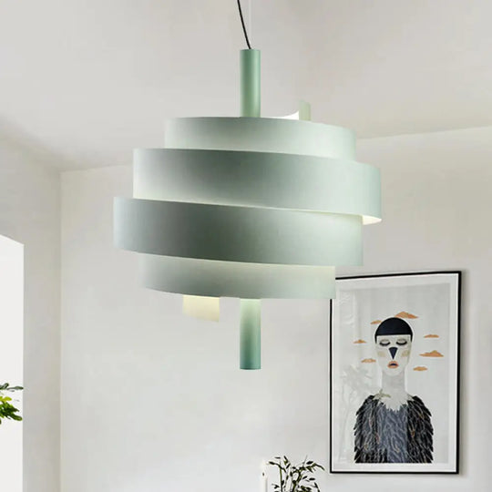 Modern Pink/Green/White Twirling Pendant Lamp - Stylish Metallic Hanging Light Fixture For Dining