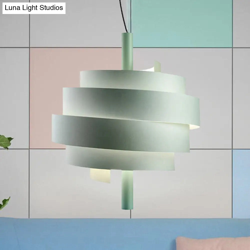 Modern Pink/Green/White Twirling Pendant Lamp - Stylish Metallic Hanging Light Fixture