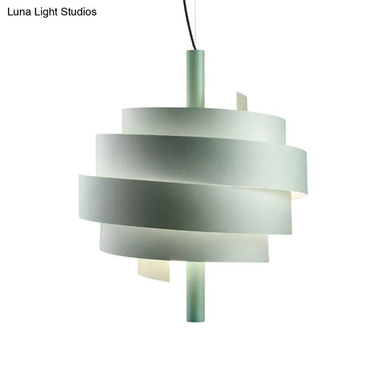 Modern Pink/Green/White Twirling Pendant Lamp - Stylish Metallic Hanging Light Fixture For Dining