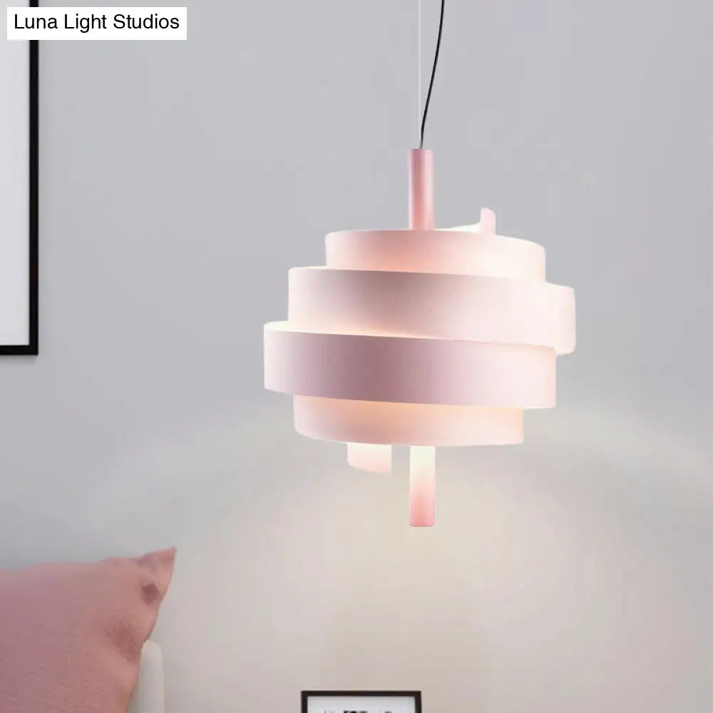 Modern Pink/Green/White Twirling Pendant Lamp - Stylish Metallic Hanging Light Fixture Pink