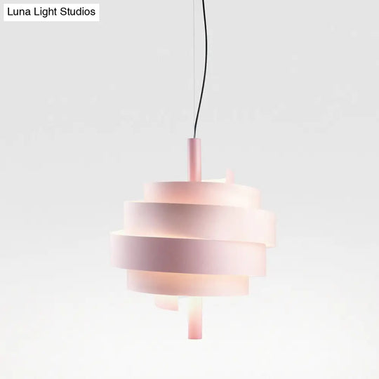 Modern Pink/Green/White Twirling Pendant Lamp - Stylish Metallic Hanging Light Fixture For Dining