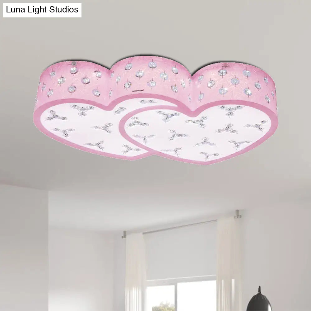 Modern Pink Led Flush Lamp: Heart - Shaped Ceiling Fixture With Acrylic Shade