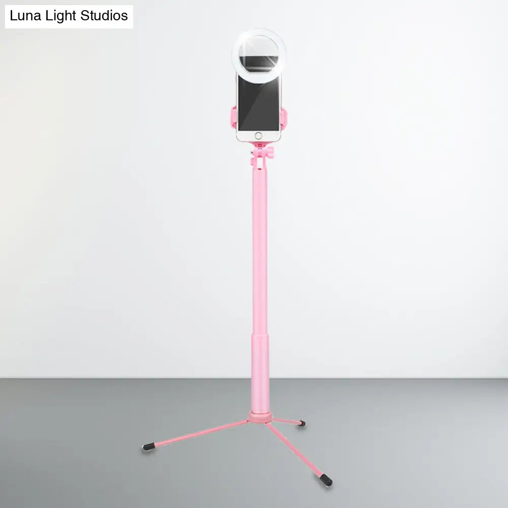 Modern Pink Mirror Mobile Phone Holder With Led Fill Lamp & Circular Metal Shade