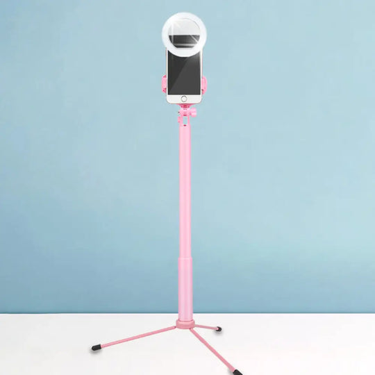 Modern Pink Mirror Mobile Phone Holder With Led Fill Lamp & Circular Metal Shade / Usb