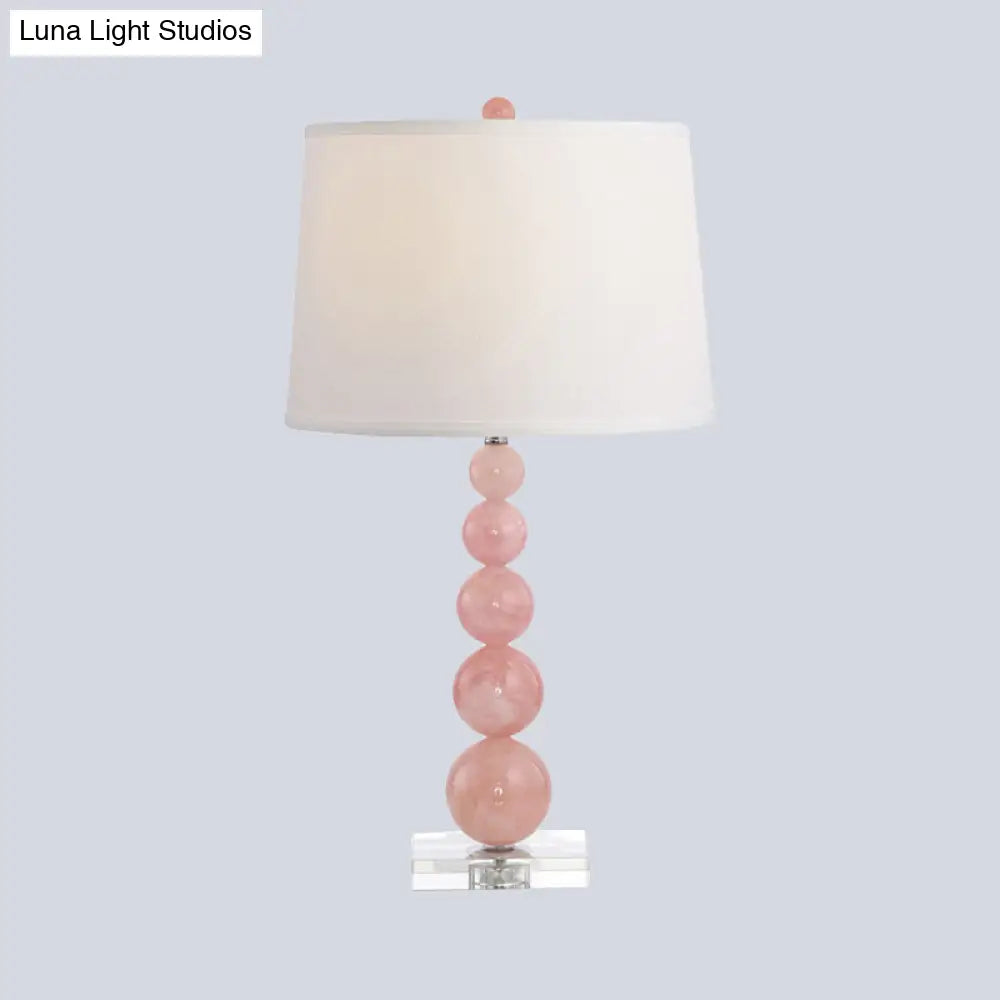 Modern Pink Nightstand Lamp: Barrel-Shaped Reading Light With Fabric Shade