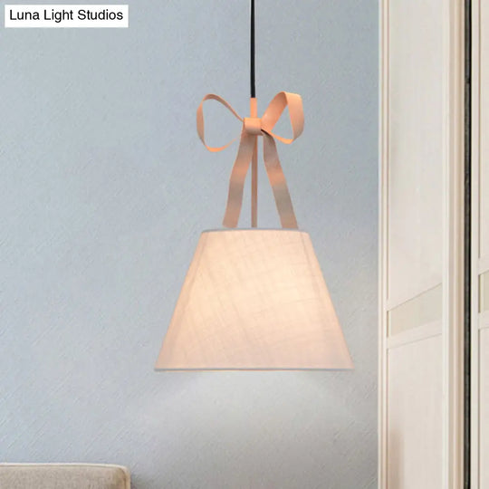 Modern Pink Pendant Light With Cone Fabric Shade - Bedroom Hanging Lamp Kit