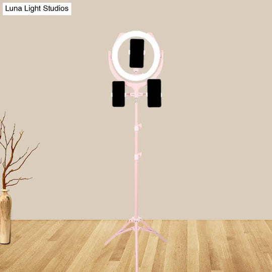 Modern Pink Usb Led Circle Mirror Phone Stand With Mobile Lighting Feature