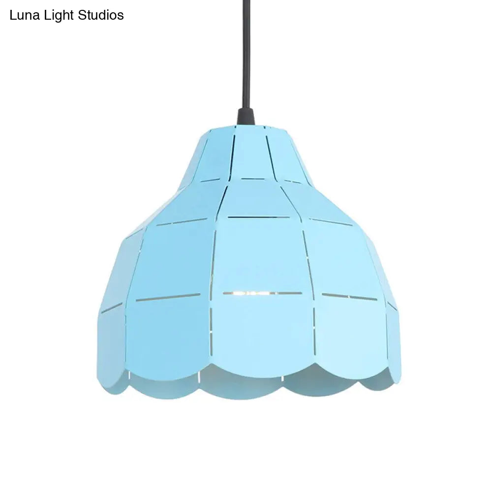 Modern Scalloped Dome Ceiling Pendant Light - Pink/White/Black Metal Hanging Lamp Blue