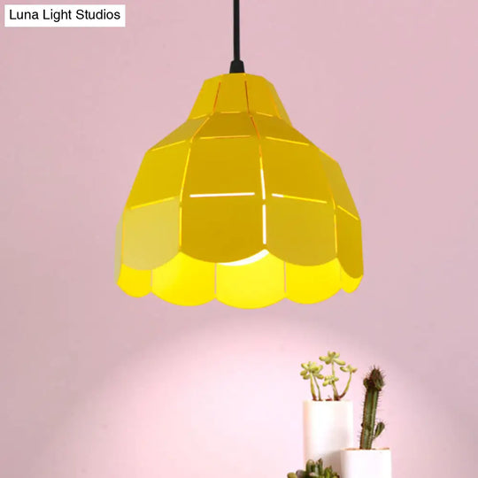 Modern Scalloped Dome Ceiling Pendant Light - Pink/White/Black Metal Hanging Lamp