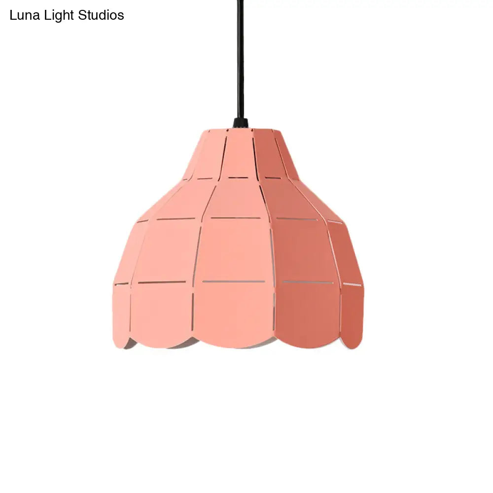 Modern Scalloped Dome Ceiling Pendant Light - Pink/White/Black Metal Hanging Lamp Pink