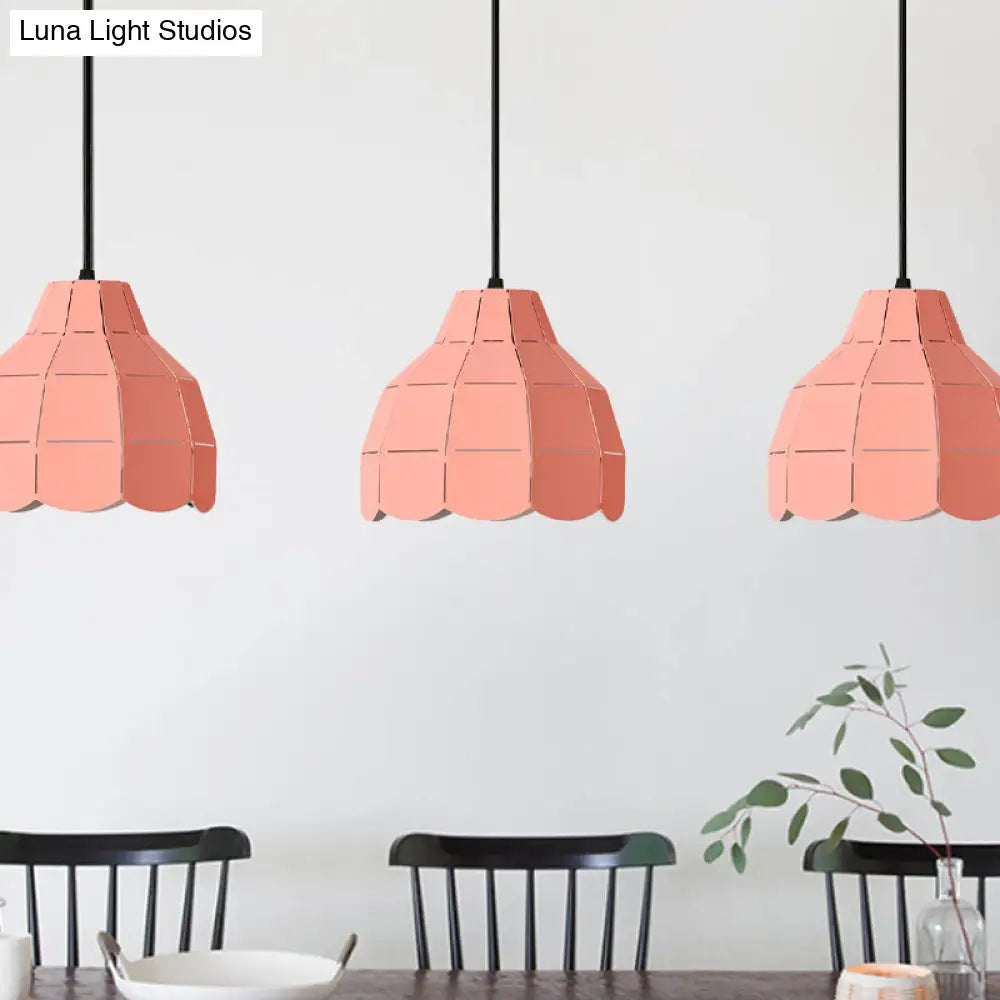 Modern Scalloped Dome Ceiling Pendant Light - Pink/White/Black Metal Hanging Lamp