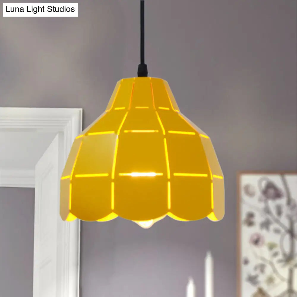 Modern Scalloped Dome Ceiling Pendant Light - Pink/White/Black Metal Hanging Lamp Yellow