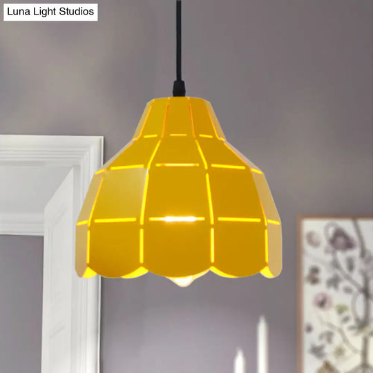 Modern Scalloped Dome Ceiling Pendant Light - Pink/White/Black Metal Hanging Lamp Yellow