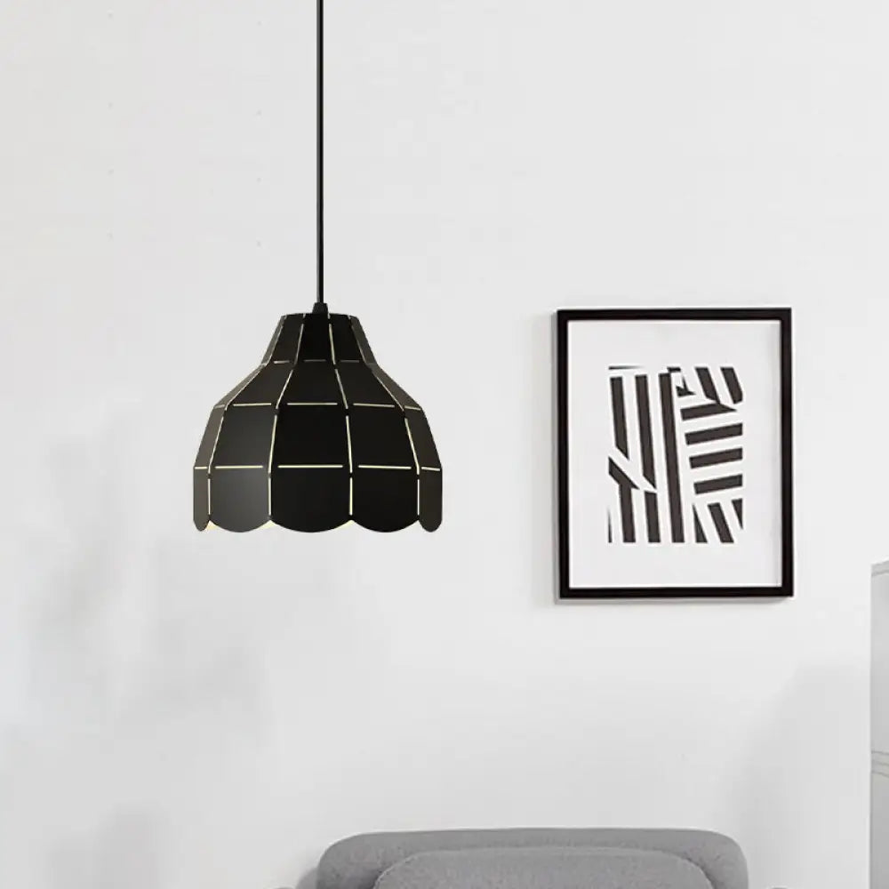 Modern Pink/White/Black Scallop Dome Ceiling Pendant Light - Metal Hanging Lamp Kit Black