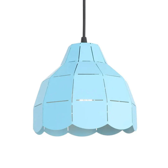 Modern Pink/White/Black Scallop Dome Ceiling Pendant Light - Metal Hanging Lamp Kit Blue