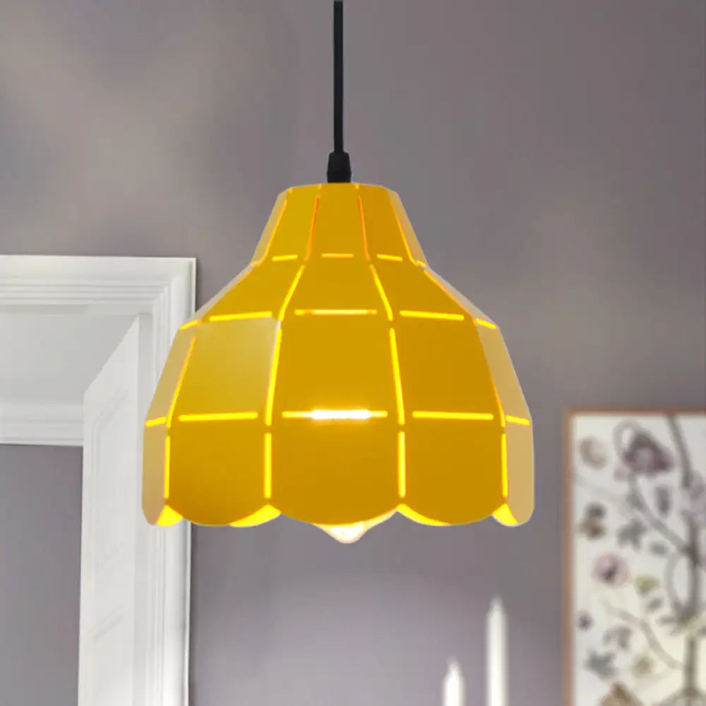 Modern Pink/White/Black Scallop Dome Ceiling Pendant Light - Metal Hanging Lamp Kit Yellow