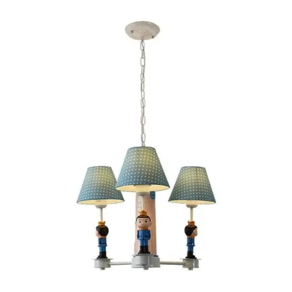 Modern Plaid Shade Chandelier With 3 Lights And Kid-Friendly Hanging Lamp Perfect For Bedrooms Blue