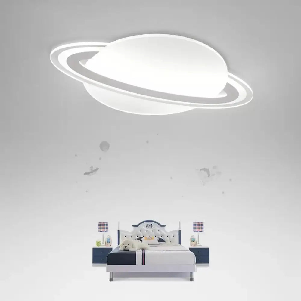 Modern Planet Shaped Ceiling Mount Light In White For Boys Bedroom / 12’