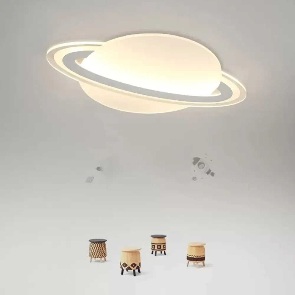 Modern Planet Shaped Ceiling Mount Light In White For Boys Bedroom / 12’ Warm