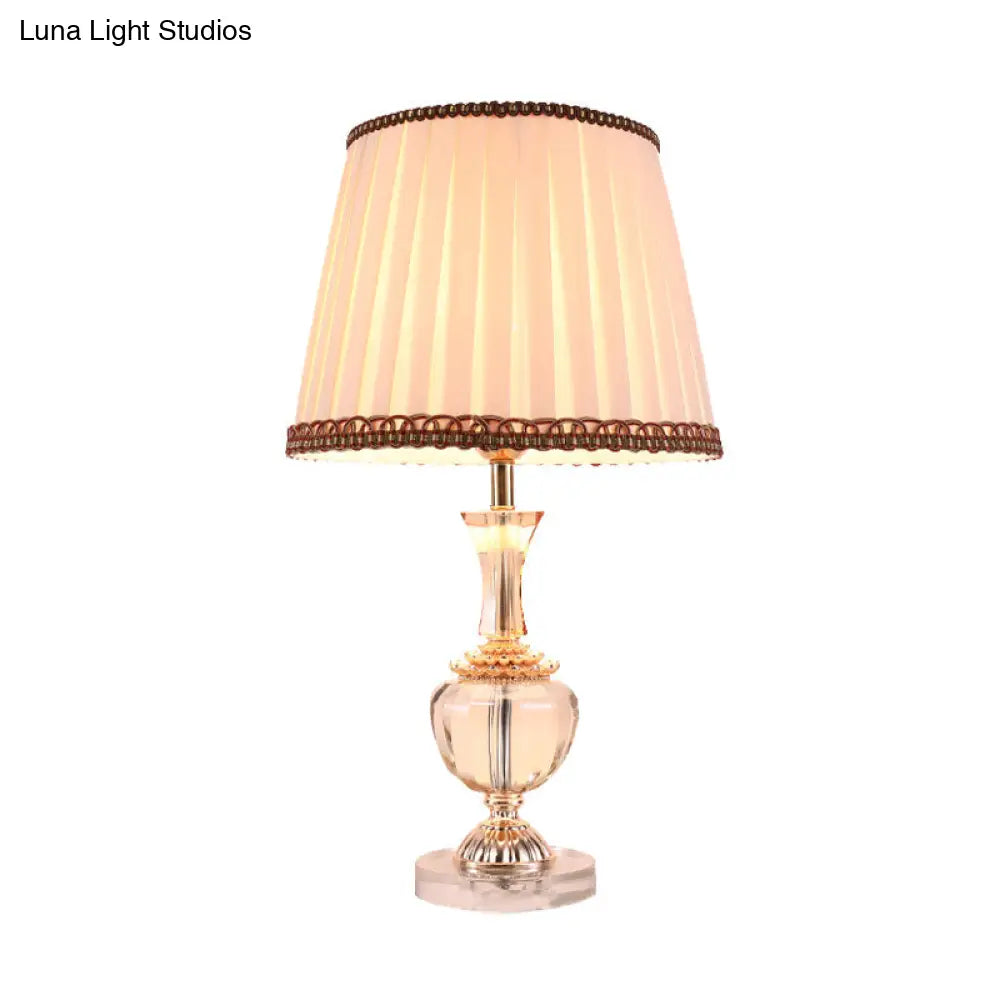 Modern Pleated Fabric Task Light - Beige Reading Lamp With Faux-Braided Detailing