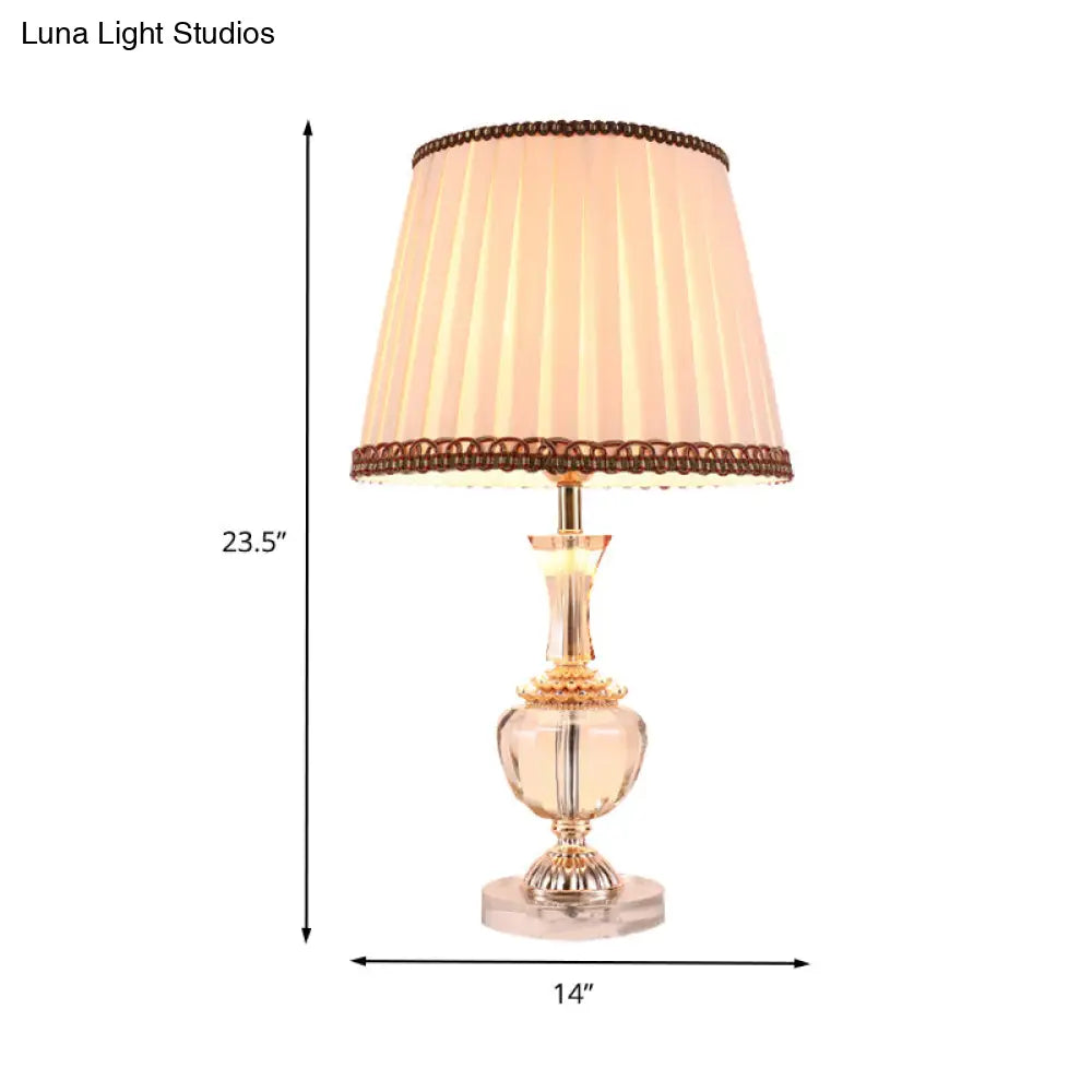 Modern Pleated Fabric Task Light - Beige Reading Lamp With Faux-Braided Detailing