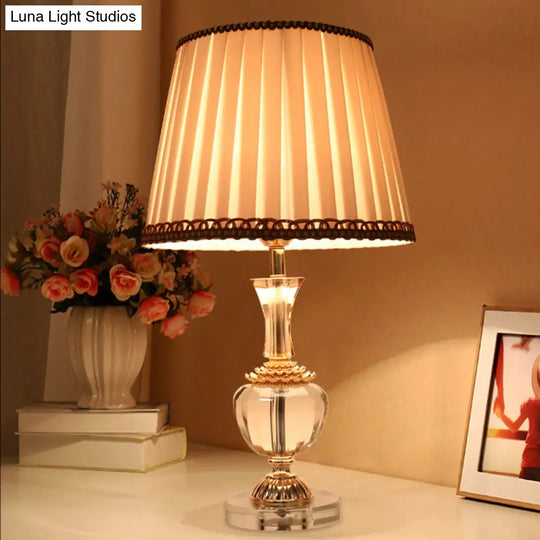 Modern Pleated Fabric Task Light - Beige Reading Lamp With Faux-Braided Detailing