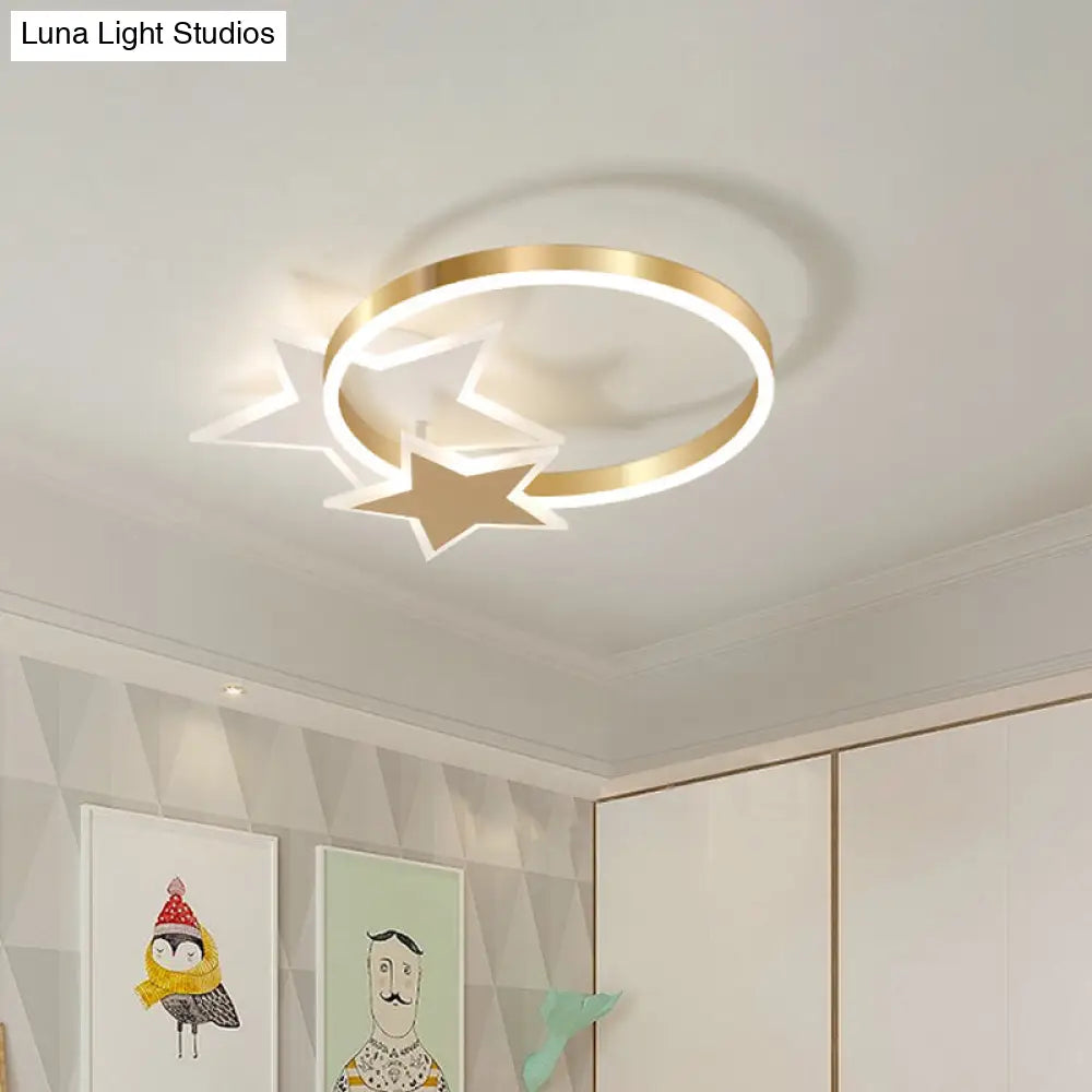 Modern Polished Gold Led Ceiling Lamp For Kids Bedroom - Cloud Circle And Windmill Shape / C