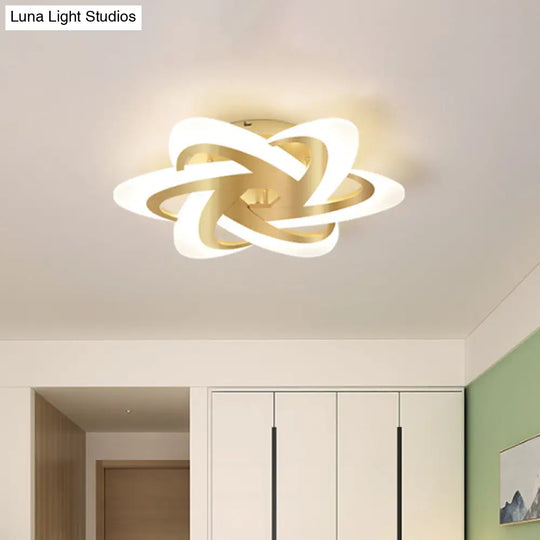 Modern Polished Gold Led Ceiling Lamp For Kids Bedroom - Cloud Circle And Windmill Shape