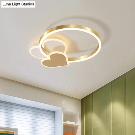 Modern Polished Gold Led Ceiling Lamp For Kids Bedroom - Cloud Circle And Windmill Shape